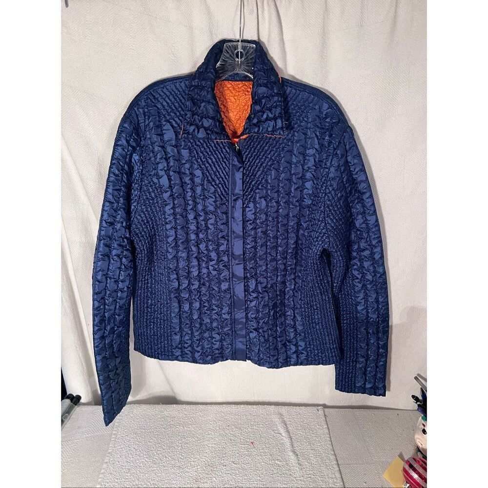 UBU Original Reversible Travel Jacket Blue & Orange Zip Front Puffy Size Large